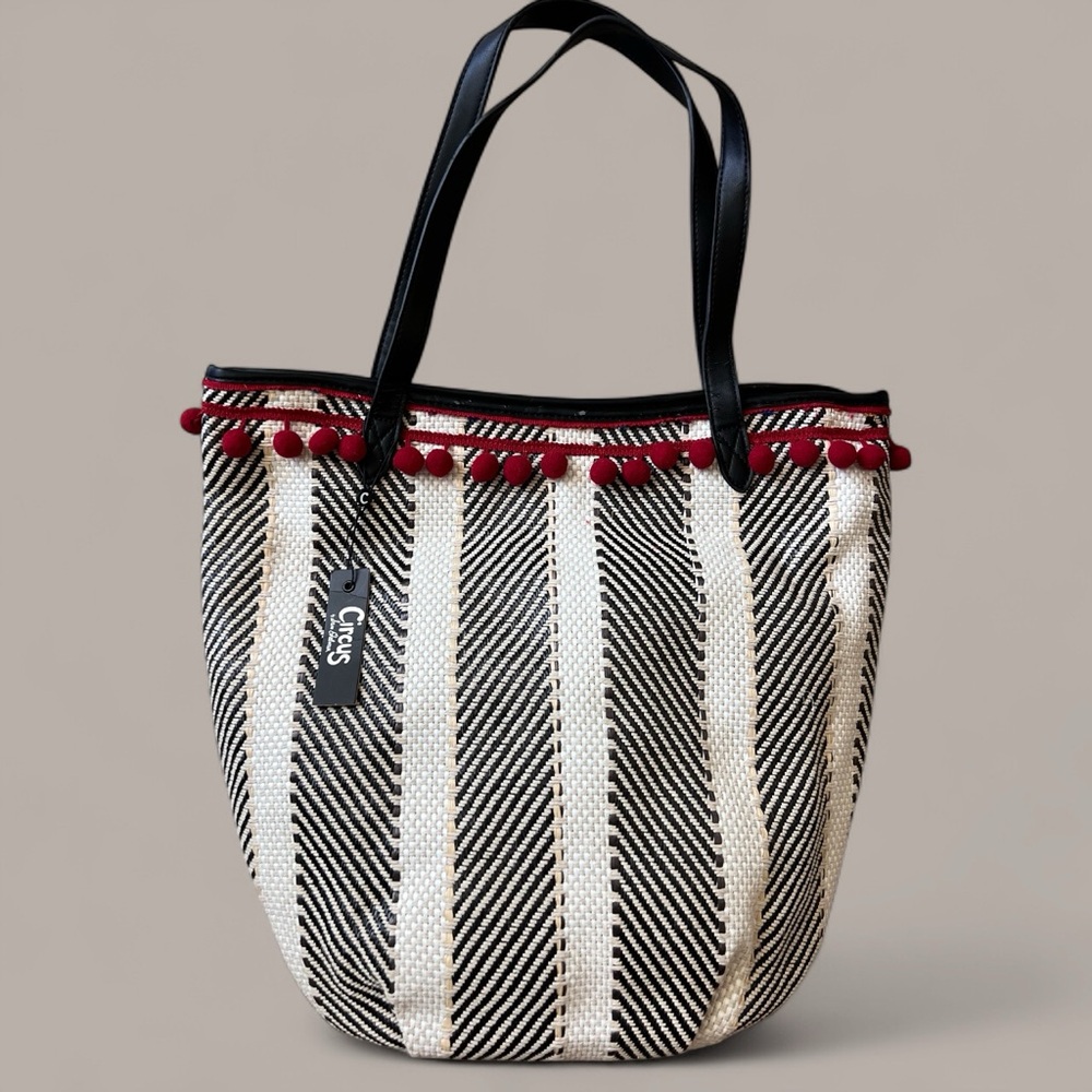 Circus by Sam Edelman Black and White Tote with Red Trim
